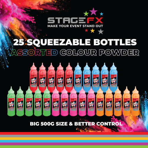 Holi Colour Powder 25 x 500g Bottles Bulk Box - Rainbow Mix